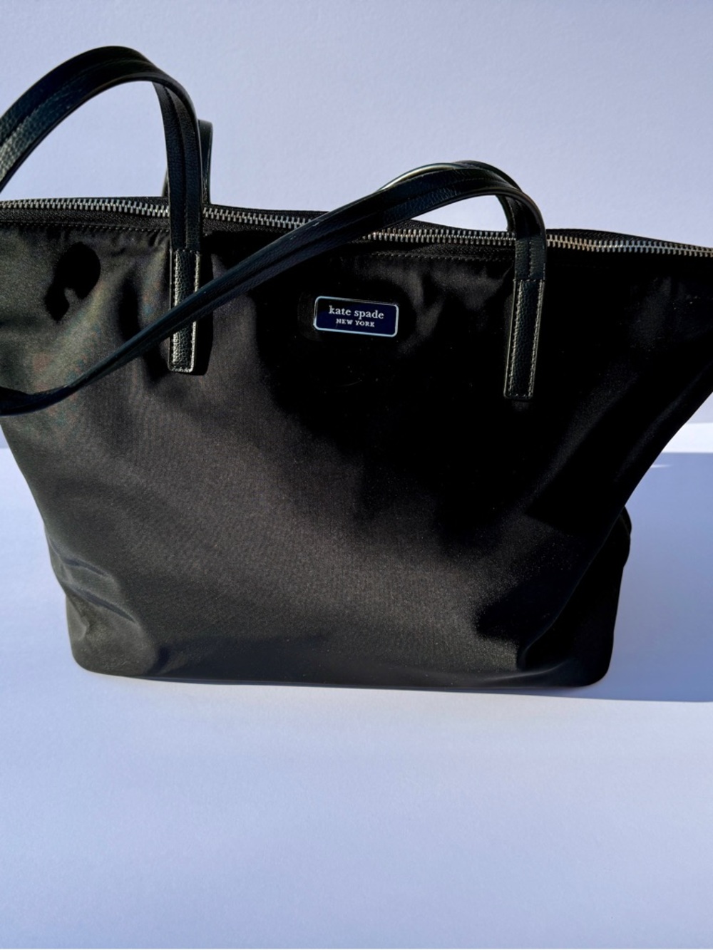 kate spade black nylon zip-top tote with top handles